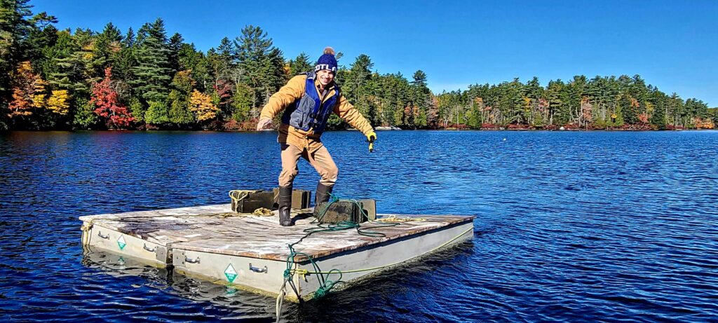 Stanley Grierson riding our float back to shore after completion of the Floating Classroom season, October 17th, 2024